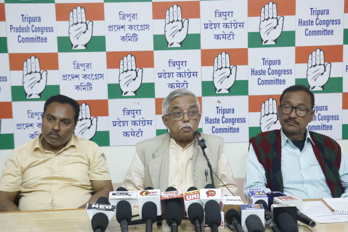 Tripura Pradesh Congress spokesperson Pradip Chakraborty speaks to media person at Congress Bhavan (7)
